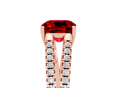 Rose gold Cushion Cut Ruby Solitaire Engagement Ring with Split Shank Pavé Band_5