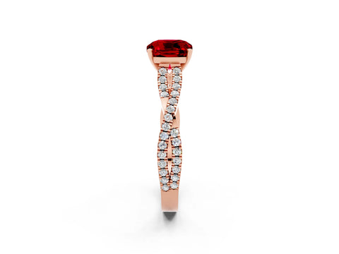 Rose gold Cushion Cut Ruby Solitaire Engagement Ring with Twisted Pavé Band and Four-Prong Setting_14