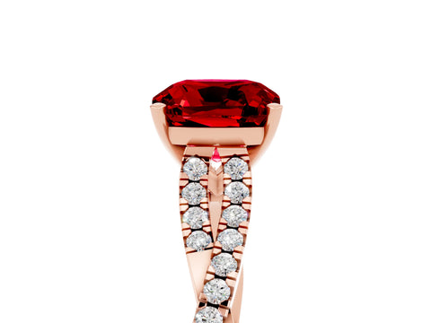 Rose gold Cushion Cut Ruby Solitaire Engagement Ring with Twisted Pavé Band and Four-Prong Setting_17