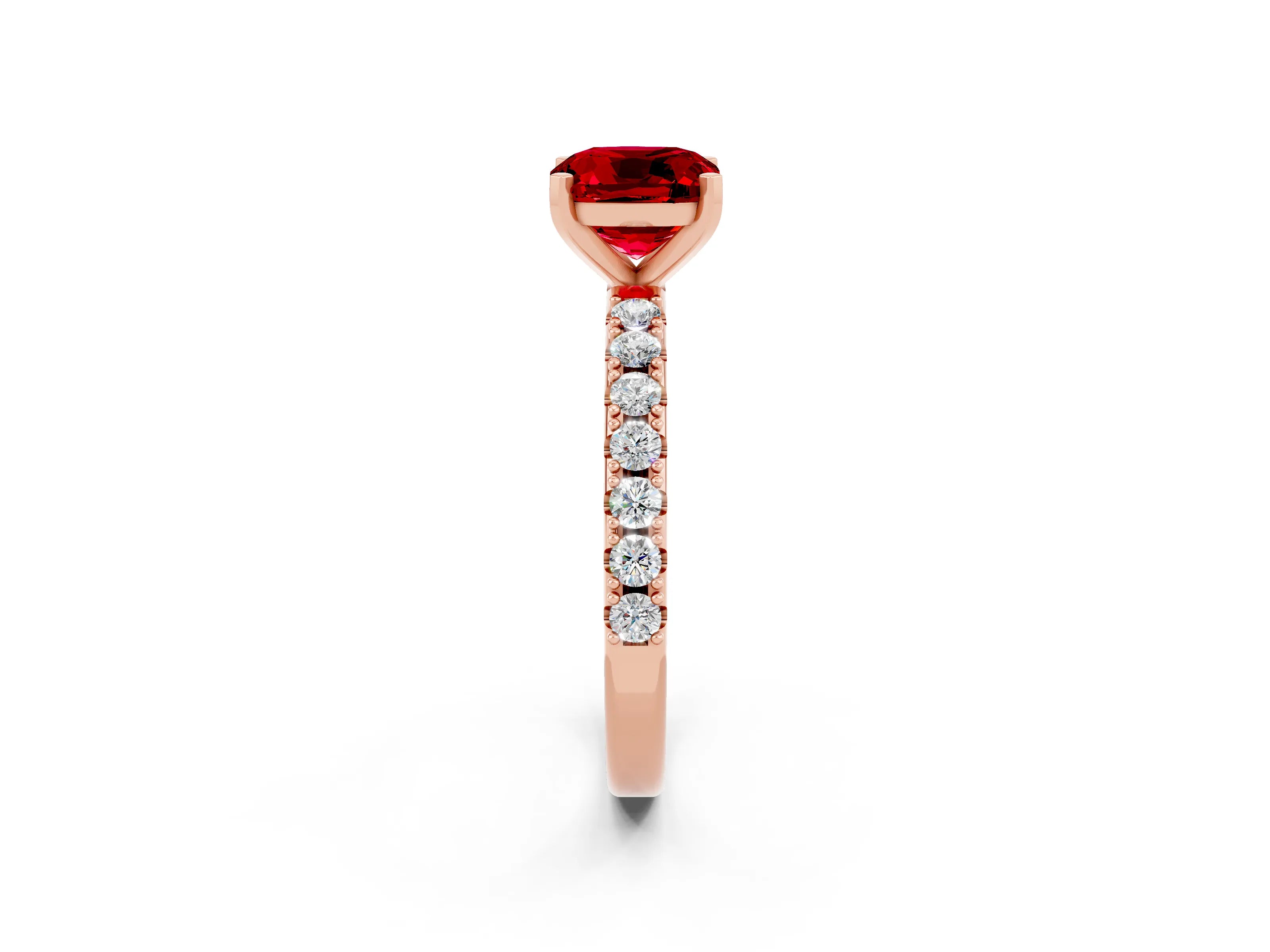 Rose gold Cushion Cut Ruby Solitaire Pavé Band with Four-Prong Setting_2