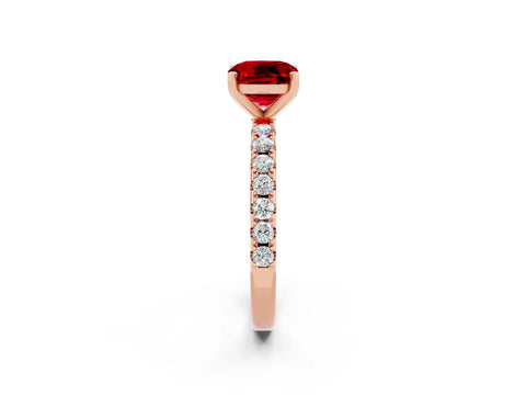 Rose gold Cushion Cut Ruby Solitaire Pavé Band with Four-Prong Setting_2