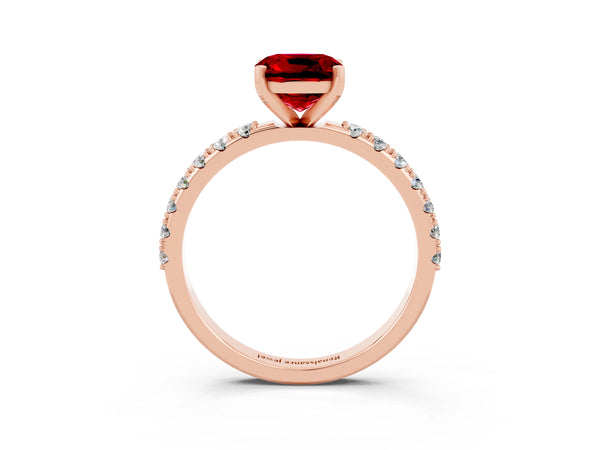 Rose gold Cushion Cut Ruby Solitaire Pavé Band with Four-Prong Setting