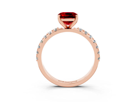 Rose gold Cushion Cut Ruby Solitaire Pavé Band with Four-Prong Setting_3