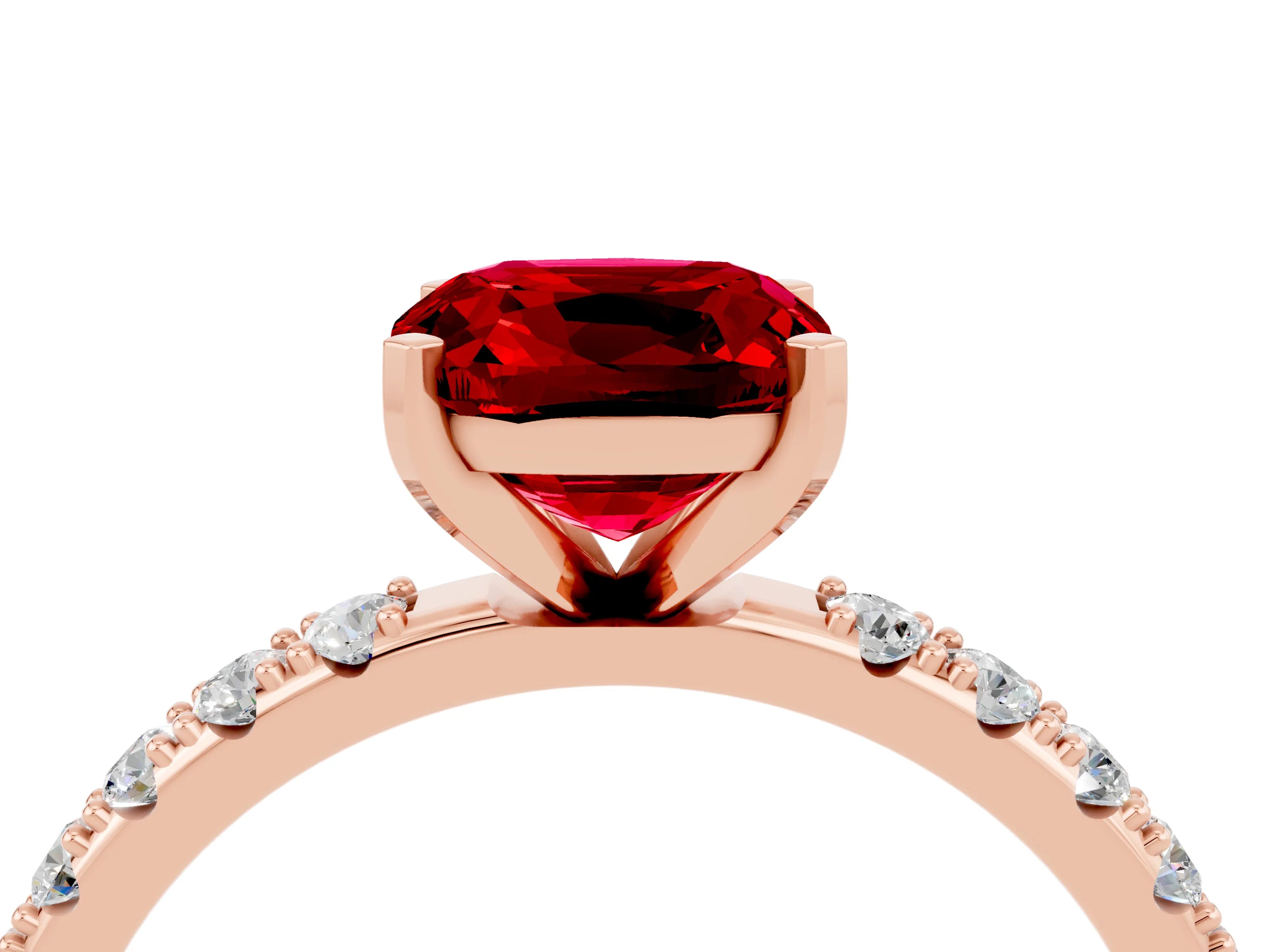 Rose gold Cushion Cut Ruby Solitaire Pavé Band with Four-Prong Setting_4
