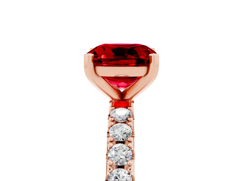 Rose gold Cushion Cut Ruby Solitaire Pavé Band with Four-Prong Setting_5