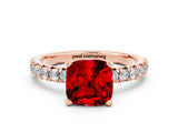 Rose gold Cushion Cut Ruby Solitaire Pavé Engagement Ring with Round Band and Prong Setting_12