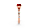 Rose gold Cushion Cut Ruby Solitaire Pavé Engagement Ring with Round Band and Prong Setting_14