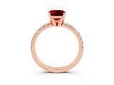 Rose gold Cushion Cut Ruby Solitaire Pavé Engagement Ring with Round Band and Prong Setting_15