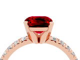 Rose gold Cushion Cut Ruby Solitaire Pavé Engagement Ring with Round Band and Prong Setting_16