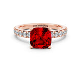 Rose gold Cushion Cut Ruby Solitaire Pavé Engagement Ring with Round Band and Prong Setting_90