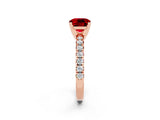 Rose gold Cushion Cut Ruby Solitaire Pavé Engagement Ring with Round Band and Prong Setting_92