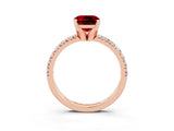 Rose gold Cushion Cut Ruby Solitaire Pavé Engagement Ring with Round Band and Prong Setting_93