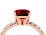 Rose gold Cushion Cut Ruby Solitaire Pavé Engagement Ring with Round Band and Prong Setting_94