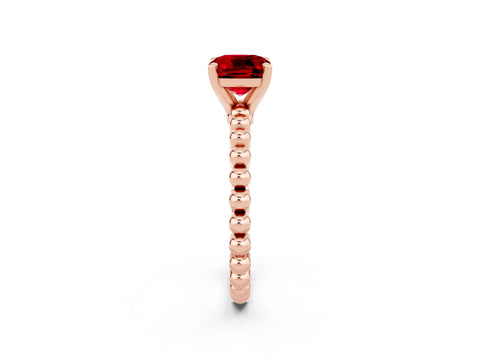 Rose gold Cushion Cut Ruby Solitaire Ring with Beaded Band and Prong Setting_2