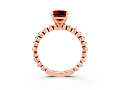 Rose gold Cushion Cut Ruby Solitaire Ring with Beaded Band and Prong Setting_3
