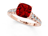 Rose gold Cushion Cut Ruby Solitaire Ring with Cathedral Setting and Pavé Band_1