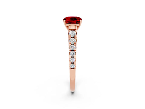Rose gold Cushion Cut Ruby Solitaire Ring with Cathedral Setting and Pavé Band_2