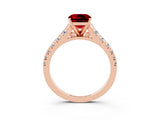 Rose gold Cushion Cut Ruby Solitaire Ring with Cathedral Setting and Pavé Band_3