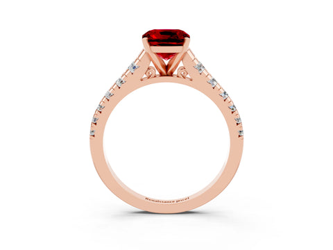 Rose gold Cushion Cut Ruby Solitaire Ring with Cathedral Setting and Pavé Band_3
