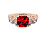 Rose gold Cushion Cut Ruby Solitaire Ring with Filigree Band and Four-Prong Setting_24