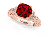 Rose gold Cushion Cut Ruby Solitaire Ring with Filigree Band and Four-Prong Setting_25