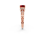 Rose gold Cushion Cut Ruby Solitaire Ring with Filigree Band and Four-Prong Setting_26