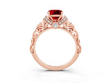 Rose gold Cushion Cut Ruby Solitaire Ring with Filigree Band and Four-Prong Setting_27