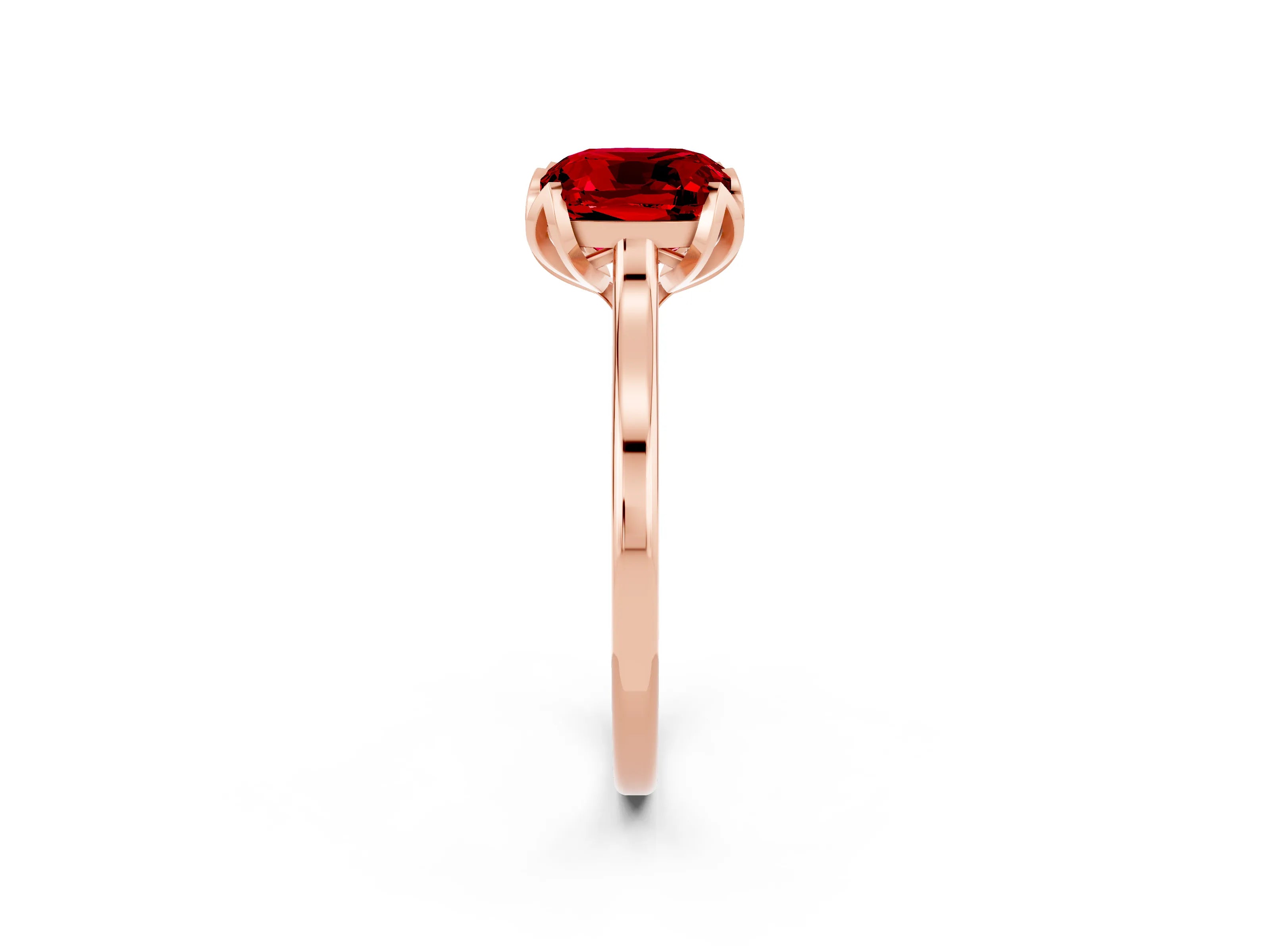 Rose gold Cushion Cut Ruby Solitaire Ring with Flower Prong Setting and Classic Band_14