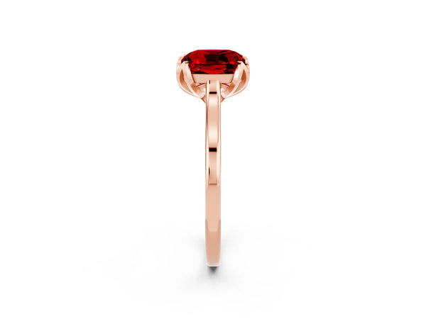 Rose gold Cushion Cut Ruby Solitaire Ring with Flower Prong Setting and Classic Band