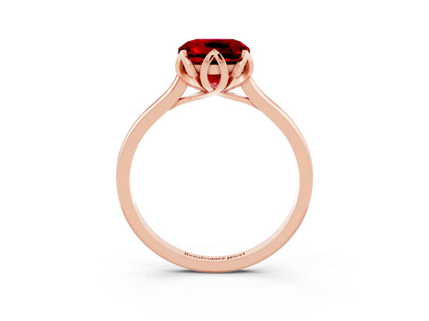 Rose gold Cushion Cut Ruby Solitaire Ring with Flower Prong Setting and Classic Band_15