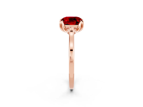 Rose gold Cushion Cut Ruby Solitaire Ring with Flower Prong Setting and Classic Band