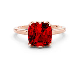 Rose gold Cushion Cut Ruby Solitaire Ring with Flower Prong Setting and Classic Band_36