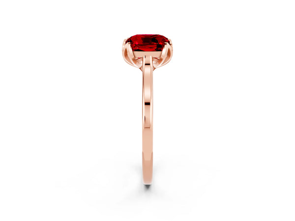 Rose Gold Cushion Cut Lab-Grown Ruby Floral Solitaire Engagement Ring with Plain Band