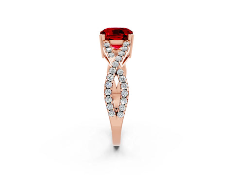 Rose gold Cushion Cut Ruby Solitaire Ring with Four-Prong Setting and Twisted Pavé Band_2