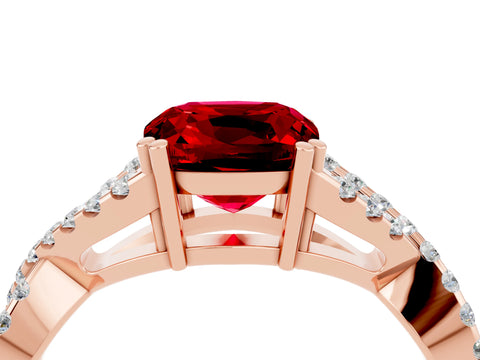 Rose gold Cushion Cut Ruby Solitaire Ring with Four-Prong Setting and Twisted Pavé Band_4