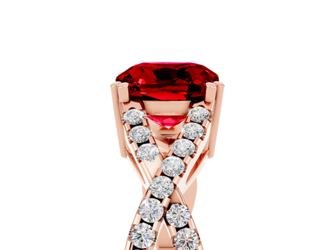 Rose gold Cushion Cut Ruby Solitaire Ring with Four-Prong Setting and Twisted Pavé Band_5