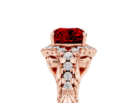 Rose gold Cushion Cut Ruby Solitaire Ring with Hidden Halo and Pavé Band_17