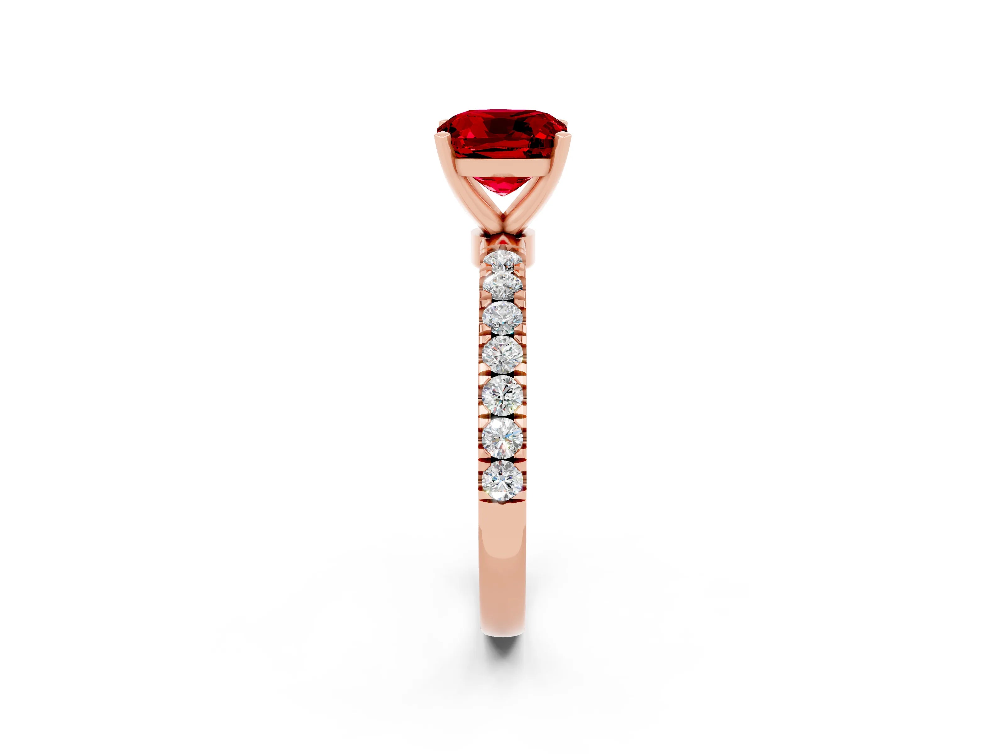 Rose gold Cushion Cut Ruby Solitaire Ring with Pavé Accents and Four-Prong Setting_2