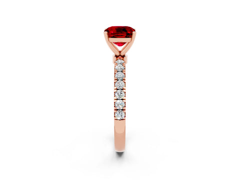 Rose gold Cushion Cut Ruby Solitaire Ring with Pavé Accents and Four-Prong Setting_2