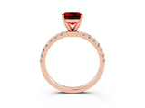 Rose gold Cushion Cut Ruby Solitaire Ring with Pavé Accents and Four-Prong Setting_3