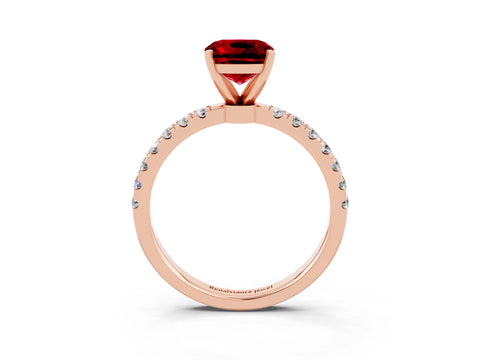 Rose gold Cushion Cut Ruby Solitaire Ring with Pavé Accents and Four-Prong Setting_3