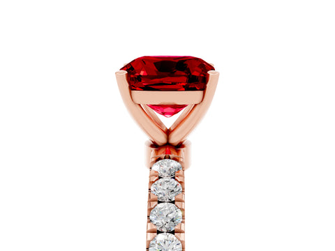 Rose gold Cushion Cut Ruby Solitaire Ring with Pavé Accents and Four-Prong Setting_5