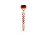 Rose gold Cushion Cut Ruby Solitaire Ring with Pavé Band and Four-Prong Setting_26