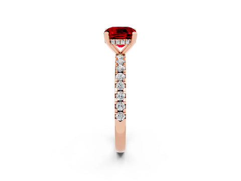 Rose gold Cushion Cut Ruby Solitaire Ring with Pavé Band and Four-Prong Setting_26