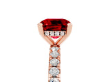 Rose gold Cushion Cut Ruby Solitaire Ring with Pavé Band and Four-Prong Setting_29
