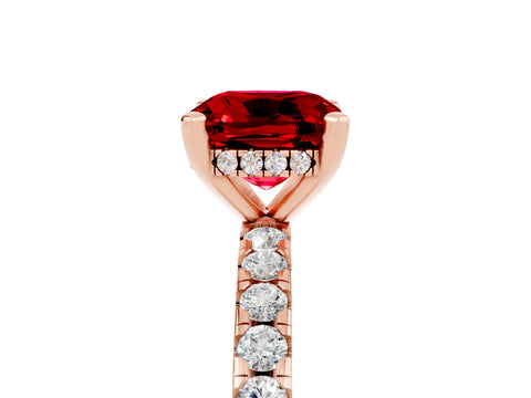 Rose gold Cushion Cut Ruby Solitaire Ring with Pavé Band and Four-Prong Setting_29