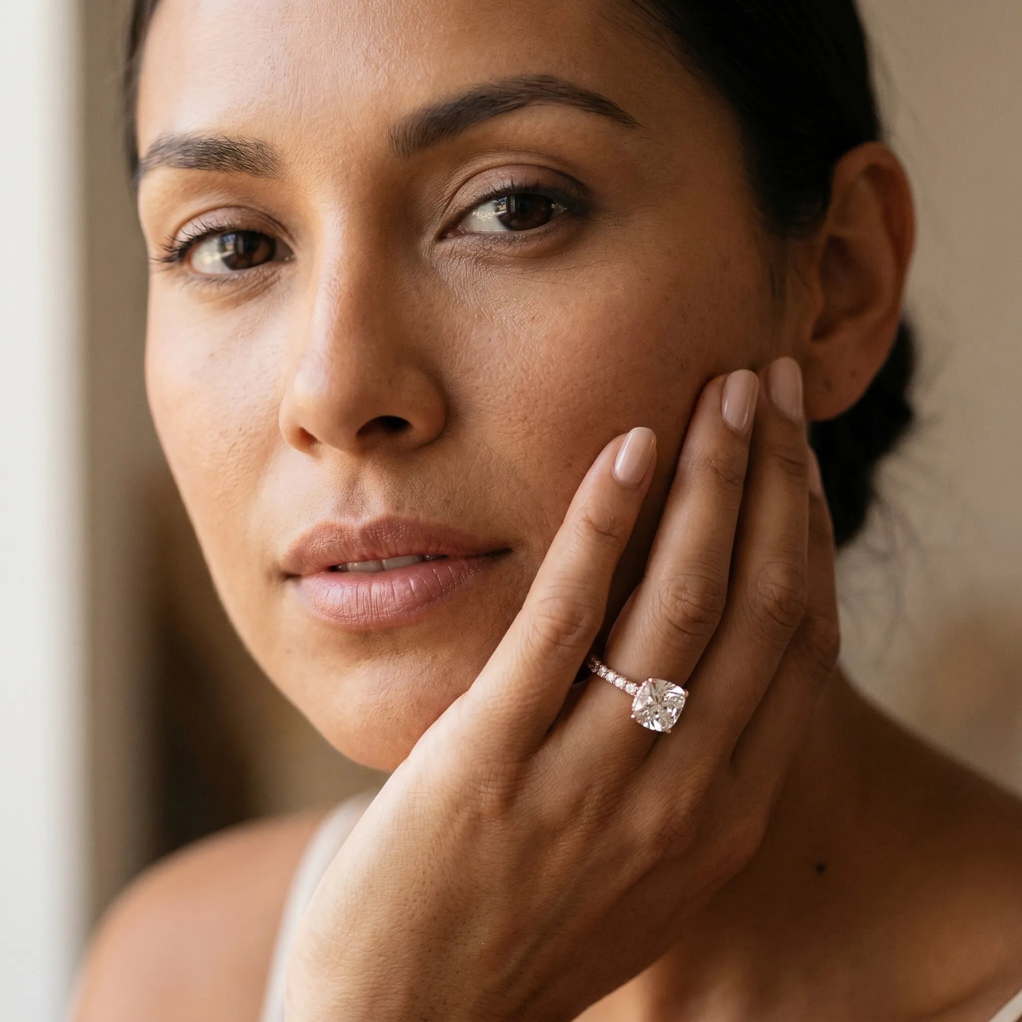 Rose gold Cushion Cut Ruby Solitaire Ring with Pavé Band and Four-Prong Setting_37