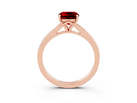 Rose gold Cushion Cut Ruby Solitaire Ring with Pavé Band and Prong Setting_3