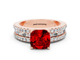 Rose gold Cushion Cut Ruby Solitaire Ring with Pavé and Channel Set Band