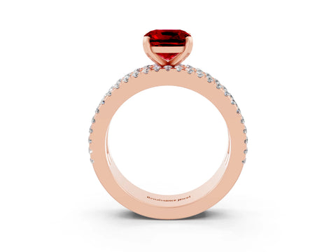 Rose gold Cushion Cut Ruby Solitaire Ring with Pavé and Channel Set Band_3
